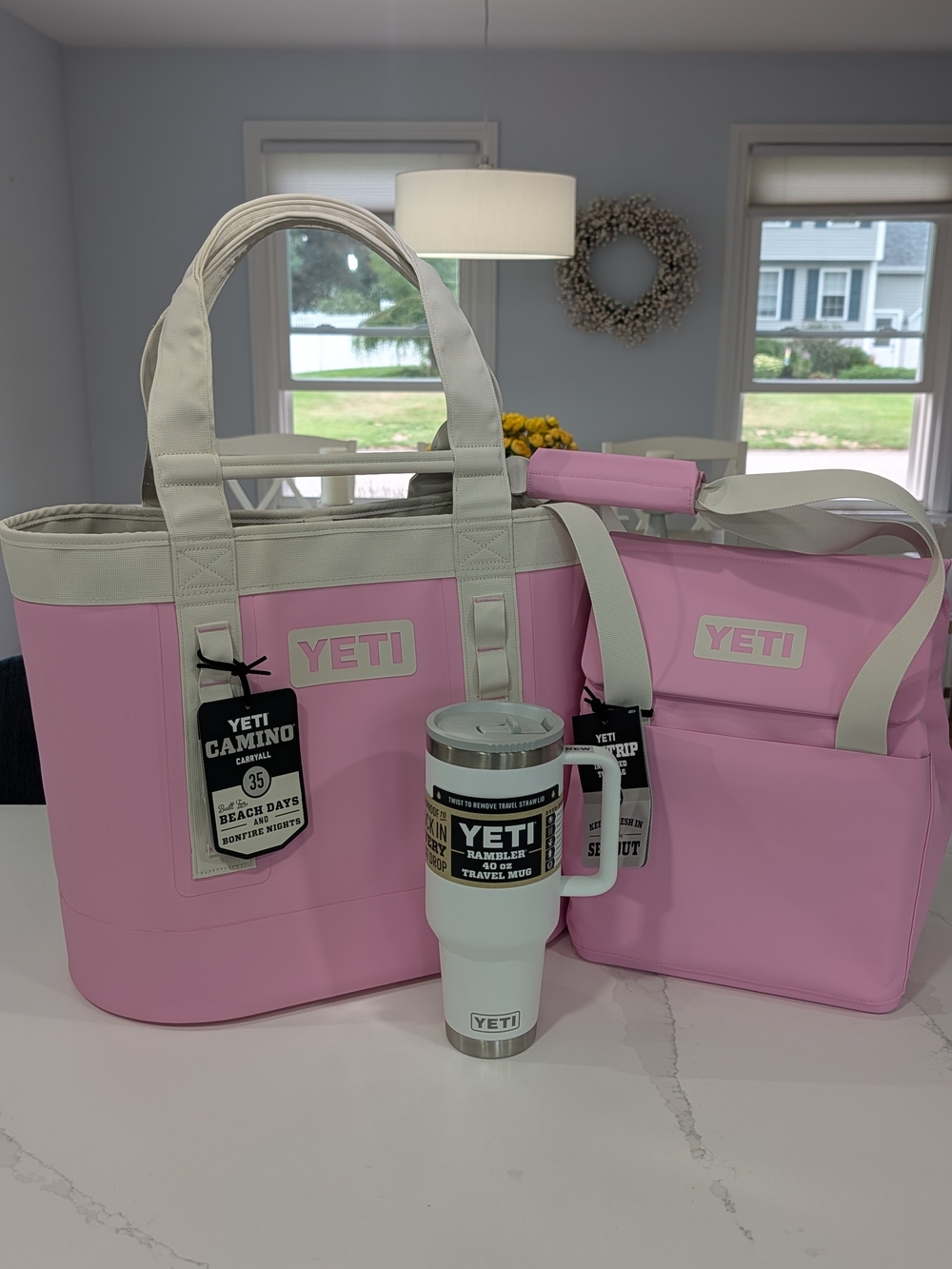 Yeti Camino Carryall 35 in Power Pink/Aspen w/matching Daytrip Cooler & Tumbler